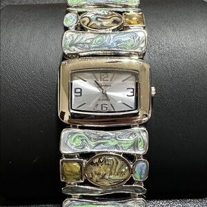 Geneva 9099 Platinum Japan Movement Vintage Opal Enamel Finish Links Watch